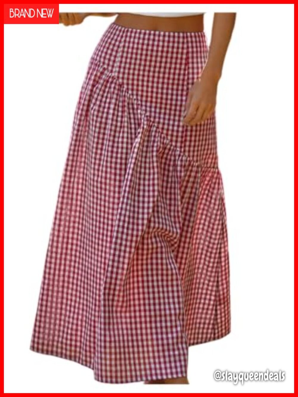 Gingham Plaid High Waist A-Line Maxi Skirt Polyester Blend Summer Skirt